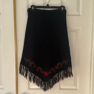 Embroidered Black Fringe Skirt